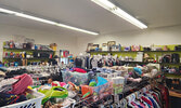 Clothing racks and shelves full to the brim with donations inside the Salvation Army Thrift Store.   Andre Gomelyuk / Bulletin Photo