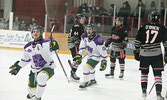 Bombers Captain Lucas Trimarchi (left) celebrates his first period goal.    Tim Brody / Bulletin Photo