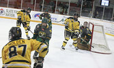 The Sioux Lookout Bombers in action at the Hangar against the Red Lake Miners on March 12.     Tim Brody / Bulletin Photos