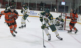 The Sioux Lookout Bombers in action against the Kam River Fighting Walleye on Dec. 21 at the Hangar (Sioux Lookout Memorial Arena). The Bombers skated away with the 3-2 win. Tim Brody / Bulletin Photo