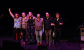 The Crash Test Dummies, from left: Leith Fleming-Smith – Keyboard, Brad Roberts – lead singer, guitar, Ellen Reid – backup singer, accordion, tambourine, Mitch Dorge – drums, Dan Roberts – bass, Stuart Cameron – guitar.     Tim Brody / Bulletin Photo