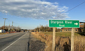 The new crosswalk being installed at the intersection of Sturgeon River Road and Highway 72.   Tim Brody / Bulletin Photo