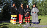 From left, Doris Kakekayash, Katie Brown, Allison Keeash and Romaine Lyon in their traditional regalia on A Day of Healing on July 1.      Reeti Meenakshi Rohilla / Bulletin Photo