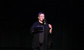 Sioux Hudson Entertainment Series Chairperson Alyson Martin welcomes showgoers to the first show of the season on Sept. 22.    Tim Brody / Bulletin Photo 