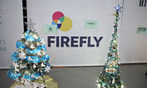 Trees decorated by the Sioux Lookout Skating Club (left) and Moosehorn Lodge.    Tim Brody / Bulletin Photo