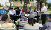 Merle Burkholder, Chair of the Ministerial Association and a member of Cornerstone Christian Fellowship, speaks to those in attendance.    Tim Brody / Bulletin Photo