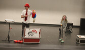 Tim Holland, along with his puppets Crackers the parrot and Julius  the turtle, delighted audience members, some of whom assisted him with his performance.    Tim Brody / Bulletin Photo