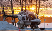 The helicopter used for this year’s annual aerial Lac Seul Forest seeding, taxiing outside The Forest Inn.  Ari Wantoro / Submitted Photo