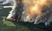 One of the many forest fires which FireRangers battled last year. The Ministry reported 1198 forest fires in 2021.     Photo courtesy Aviation, Forest Fire and Emergency Services