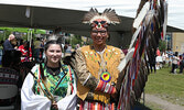 Anna Wesley (left) and Jake Morris (right) were lead dancers in the powwow at the hospital grounds.    Tim Brody / Bulletin Photo 