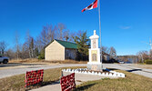 Remembrance Day panels at the cenotaph in Hudson.   Photo courtesy of Dorothy Broderick