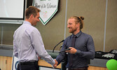 Vincent Nadeau (left) receives his Boys Soccer Most Valuable Player award. - Jesse Bonello / Bulletin Photos