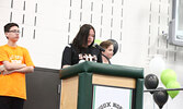 From left: Grade 8 students Cole Trout (Waninitaawingaang Elementary School), Naomi Mousseau (Sacred Heart School), and Mylo Anderson (Sioux Mountain Public School) shared their excitement to attend Sioux North High School in September. - Tim Brody / Bull