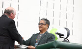 SNHS Principal Wayne Mercer (left) receives a Grand Council Treaty #3 flag from Ogichidaa Francis Kavanaugh, Grand Chief of Grand Council Treaty #3.   - Tim Brody / Bulletin Photo