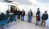 Monteith shows off one of the more traditional classrooms in the new high school. - Tim Brody / Bulletin Photo