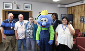 Doubles cribbage winners from left with Blueberry Bert: Dale Brezinski, Duncan Begg and Beverly Konaby, Blueberry Bert, Ronald Trout and Valerie Le Cappellain. Missing from photo is Barb Adams. - Tim Brody / Bulletin Photo