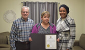 From left: Doug Lawrance, Tana Troniak, and Yolaine Kirlew pictured with a certificate of congratulations and appreciation from MPP Sol Mamakwa for the grand opening of the Sioux Lookout Sexual Assault Centre. - Jesse Bonello / Bulletin Photo