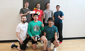 Un-Retired – Back from left: Mike McCord, Jonathan Salo, Kevin Negus, Collin Bower. Front from left: Kevin Savoury, Marek McKay, Jayvan Ross. Missing from photo is Jason Suprovich.    Tim Brody / Bulletin Photo