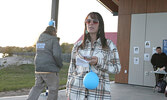 Nishnawbe-Gamik Friendship Centre Executive Director Ashely Edwards addresses those present at the Town Beach for the Sisters in Spirit event.     Tim Brody / Bulletin Photo