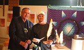 Lac Seul First Nation Chief Clifford Bull presents the Elders and/or Knowledge Keepers Award to Nick Kowalow.     Tim Brody / Bulletin Photo