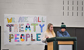 SNHS students Hailey Goriak (left) and Nodin Hunter were the Masters of Ceremonies during the Treaties Recognition Week opening ceremonies. - Jesse Bonello / Bulletin Photos