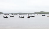 Walleye Weekend teams await the signal to depart from the Town Beach to start Day 2 of the tournament.     Tim Brody / Bulletin Photo 