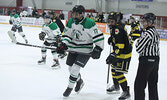 The Warriors battle the Muskies in boys hockey action on Feb. 8.   Tim Brody / Bulletin Photo