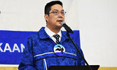 Lac Seul First Nation Chief Derek Maud speaking during the grand opening of the new water treatment facility on Feb. 13.  - Jesse Bonello / Bulletin Photo 